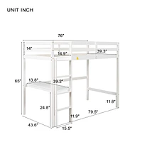 Streamdale Furniture Twin Loft Bed with built-in desk, White