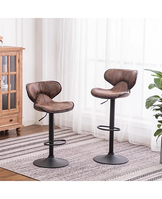 Simplie Fun Masaccio Leatherette Airlift Adjustable Swivel Barstools, Set of 2