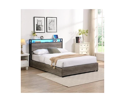 Streamdale Furniture Full Bed Frame, Storage Headboard with Charging Station, Solid and Stable, Noise Free, No Box Spring Needed, Easy Assembly