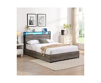 Streamdale Furniture Full Bed Frame, Storage Headboard with Charging Station, Solid and Stable, Noise Free, No Box Spring Needed, Easy Assembly