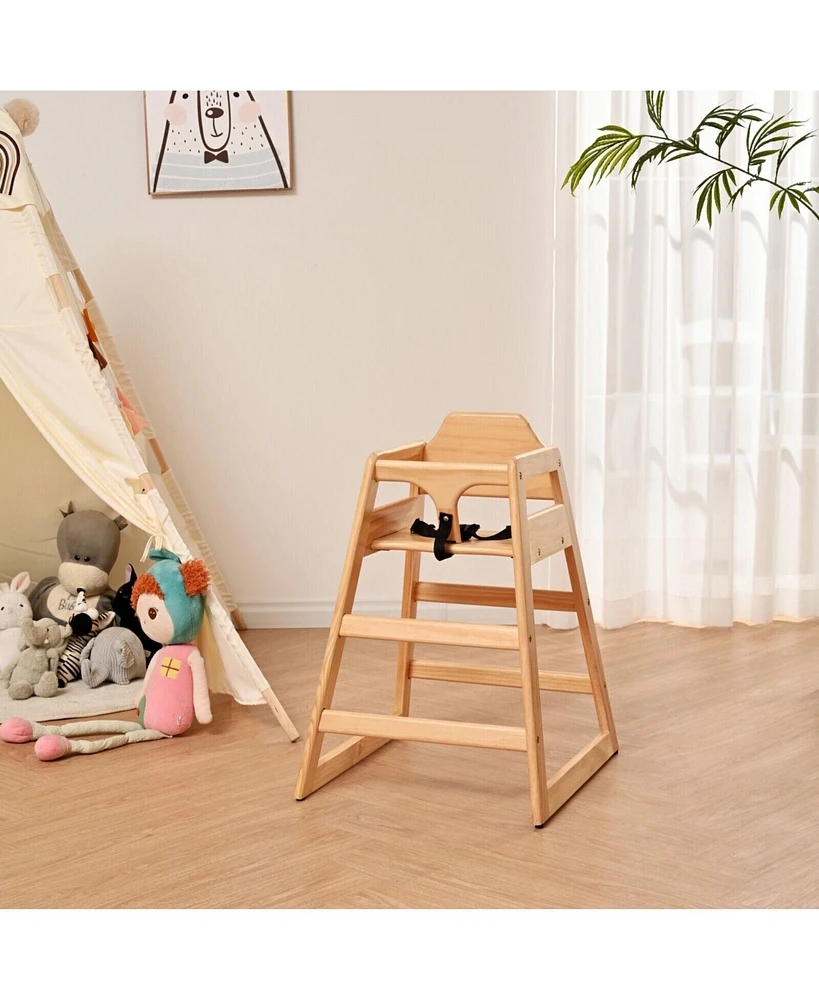 Simplie Fun Sturdy Pine Wood Baby Chair with Adjustable Safety Straps