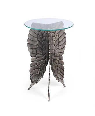 Simplie Fun Boho Glam Fairy Wing Side Table with Tempered Glass Top