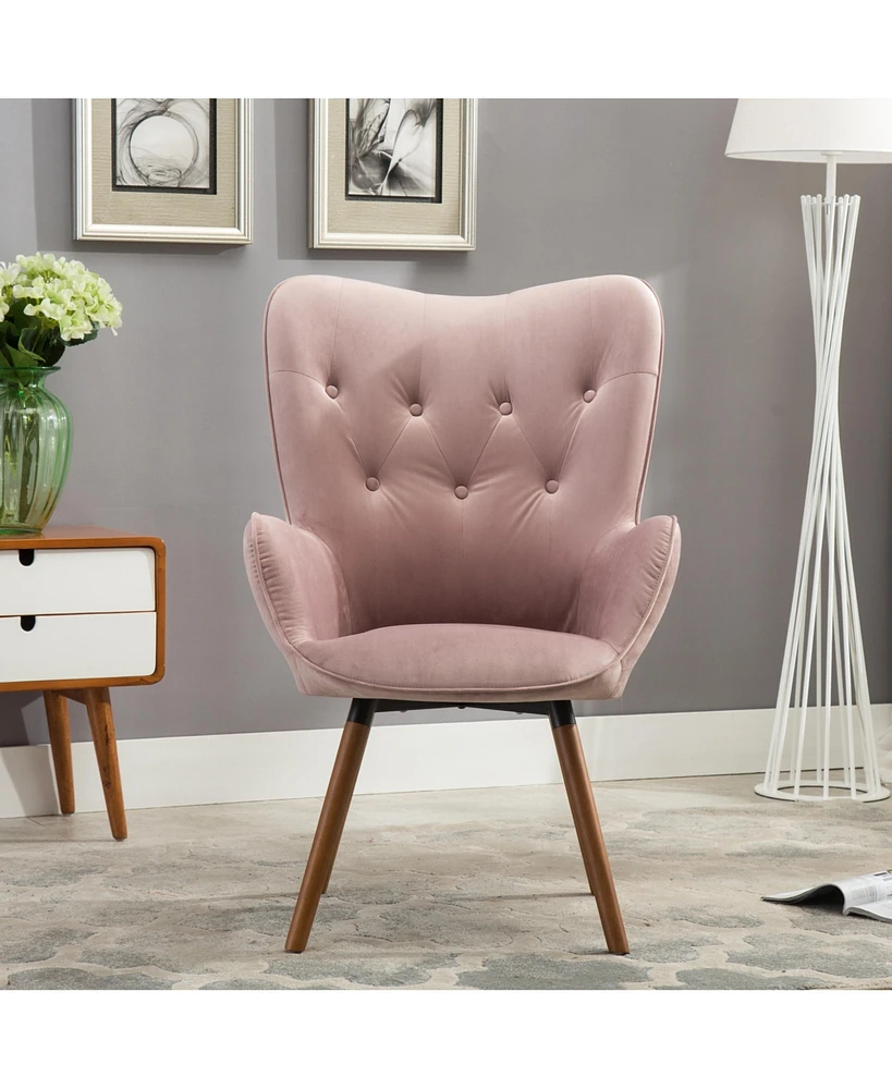 Simplie Fun Contemporary Silky Velvet Tufted Button Back Accent Chair, Mauve