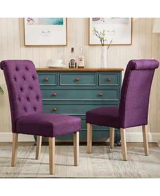 Simplie Fun Solid Wood Tufted Parsons Dining Chair, Set of 2, Purple