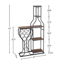 Streamdale Furniture 5-Tier Rustic Brown Wine Storage Rack with Hanging Glass Holder