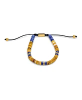 Bling Jewelry Boho Blue Natural Sodalite Tan Jasper Chakra Stacking Bolo Bracelet Gold Plated Stainless Steel Spacers Rondel Tube Bead Adjustable Cord