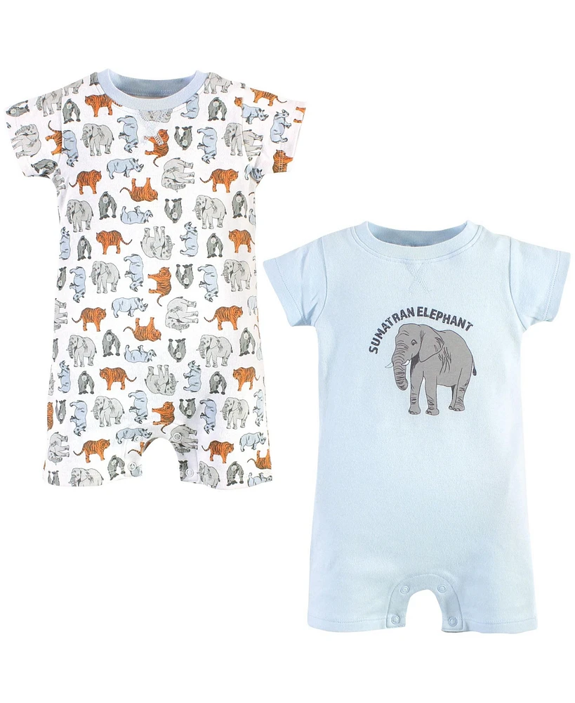 Touched by Nature Baby Boys Baby Organic Cotton Rompers 2pk, Endangered Elephant