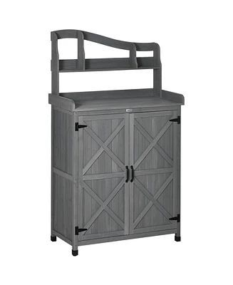 Outsunny Outdoor Storage Cabinet & Potting Table, Gardening Bench