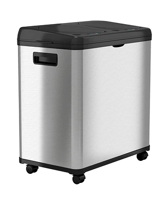 iTouchless Stainless Steel Sensor Trash Can and Recycle Bin with Wheels AbsorbX Odor Filter 16 Gallon Silver