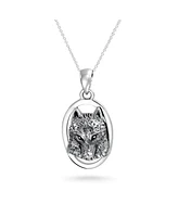 Bling Jewelry Medium Oval Animal Totem Amulet Wicca Jewelry Werewolf Necklace Pendant For Women Men's Oxidized Sterling Silver