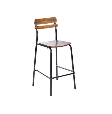 Emma+Oliver Blanchard Bar Stool With Metal Frame And Solid Wood Seat Back Antique Finish