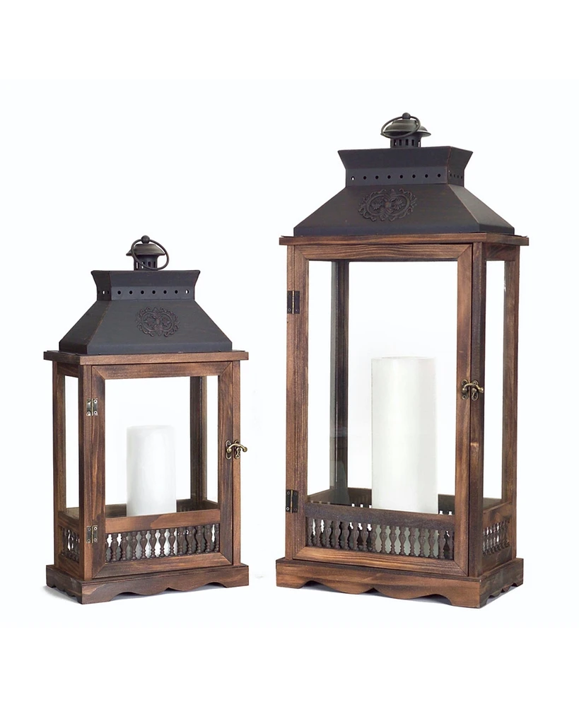 Slickblue Ornate Wood And Metal Lantern (Set of 2)