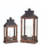 Slickblue Ornate Wood And Metal Lantern (Set of 2)