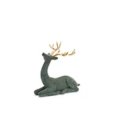 Slickblue Green Flocked Deer Figurine With Gold Antlers (Set of 2)