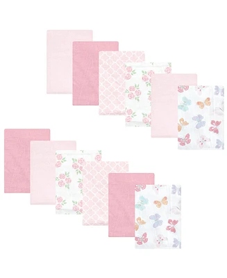 Hudson Baby Infant Girl Cotton Flannel Burp Cloths Bundle, Pastel Butterfly, One Size