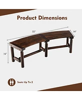 Costway Patio Curved Bench Carbonized Wood Dining Bench for Round Table