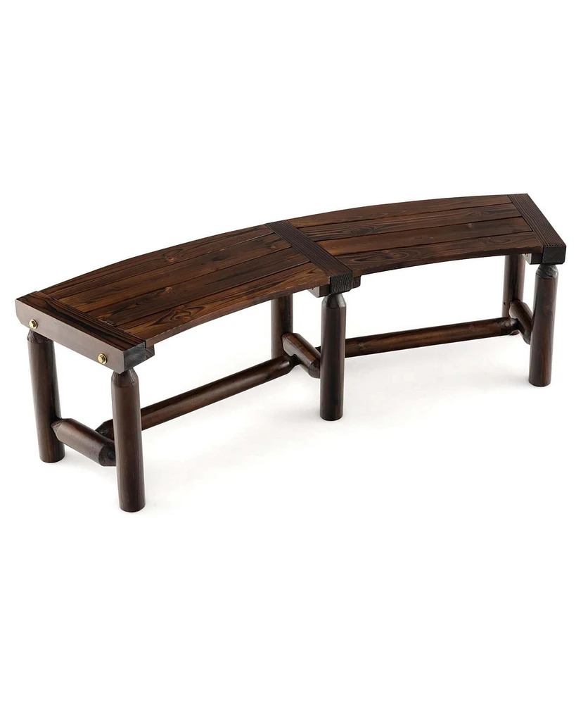 Costway Patio Curved Bench Carbonized Wood Dining Bench for Round Table