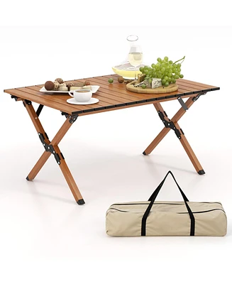 Slickblue Folding Lightweight Aluminum Camping Table with Wood Grain