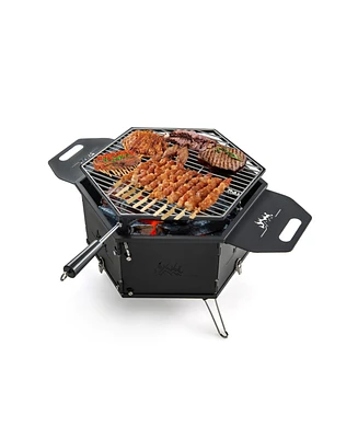 Slickblue Portable Charcoal Grill Stove Rotatable with Foldable Body and Legs with Handles