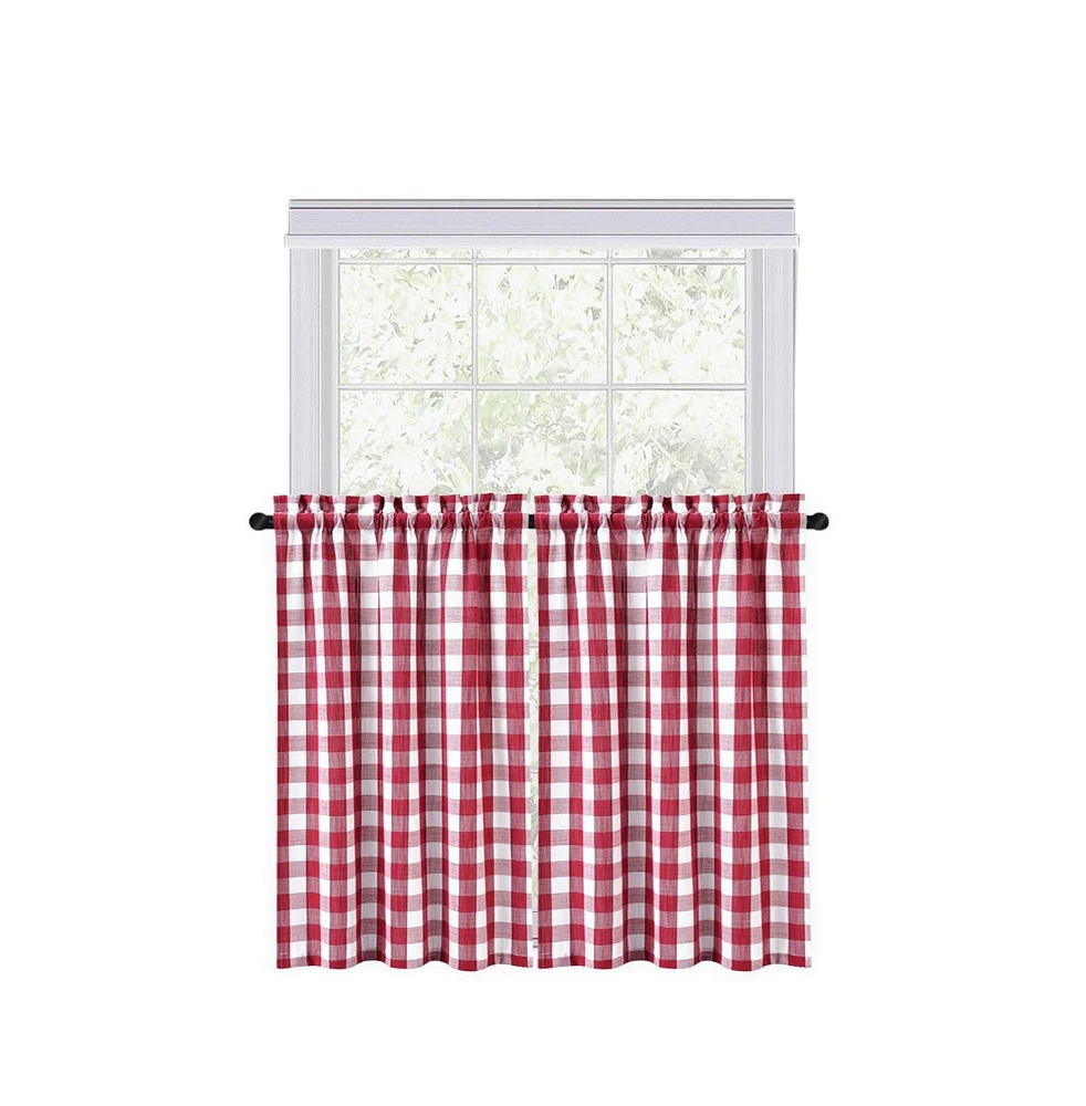 Caromio Yarn-Dyed Buffalo Plaid Kitchen Tier Window Curtain Pair