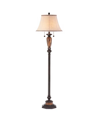 Kathy Ireland Sonnett Industrial Vintage like Floor Lamp Standing 63 1/2" Tall Bronze Metal Faux Marble Ivory Linen Bell Shade for Living Room Reading