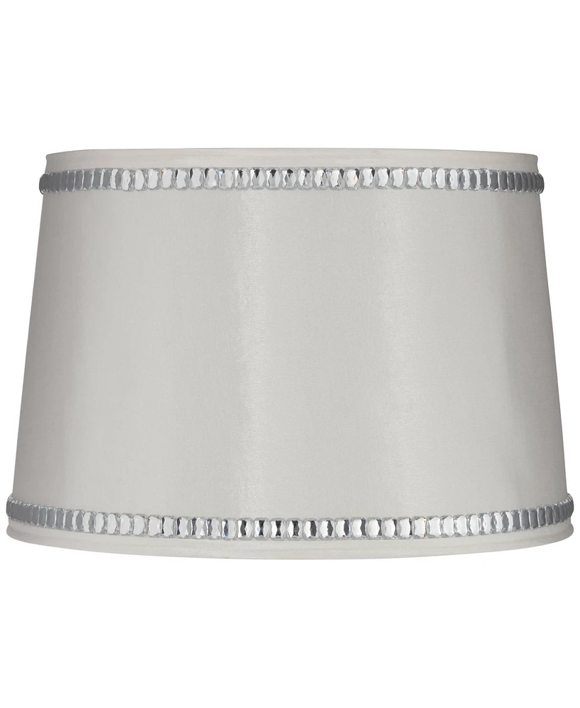 Springcrest White Medium Drum Lamp Shade with Crystal Trim 13" Top x 15" Bottom x 10" High x 10" Slant (Spider) Replacement