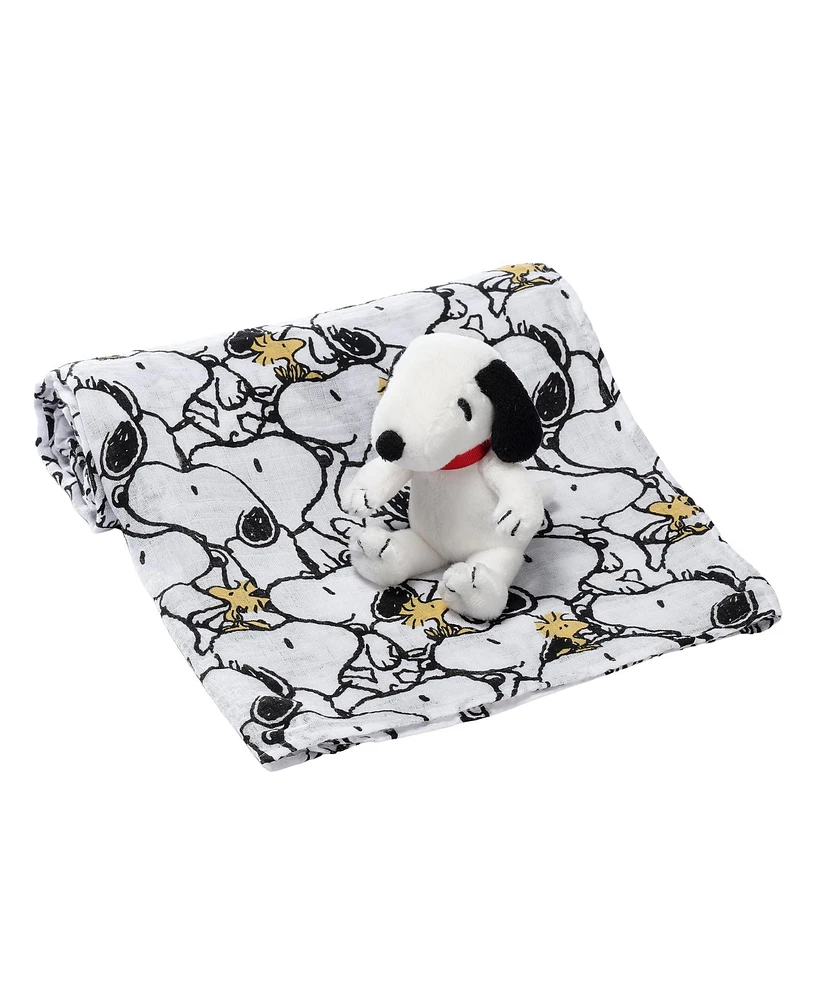 Lambs & Ivy Snoopy Muslin Swaddle Blanket & Mini Plush Newborn Baby Gift Set