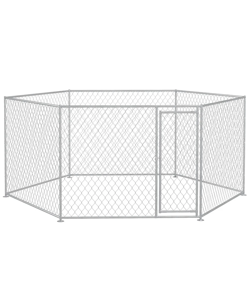 PawHut 9.2' x 8' x 5.6' Dog Kennel Outdoor W/ Lockable Door, Silver