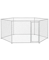 PawHut 9.2' x 8' x 5.6' Dog Kennel Outdoor W/ Lockable Door, Silver