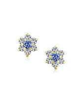 Bling Jewelry Tiny Royal Blue Cz Flower Stud Earrings For Women For Cubic Zirconia Royal Blue 14KGold Screw back