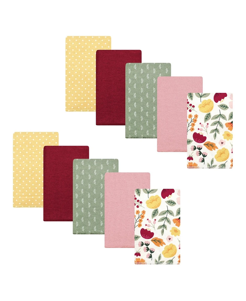 Hudson Baby Infant Girl Cotton Flannel Burp Cloths, Fall Botanical, One Size