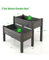 Sugift 2 Tier Wooden Raised Garden Bed with Legs Drain Holes