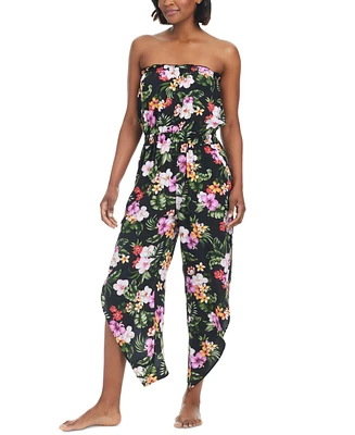 Bar Iii Women's Floral-Print Tulip-Hem Romper Cover-Up, Created for Macy's