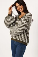 Petal and Pup Women's Becca Crewneck Waffle Stitch Stripe Knit Sweater