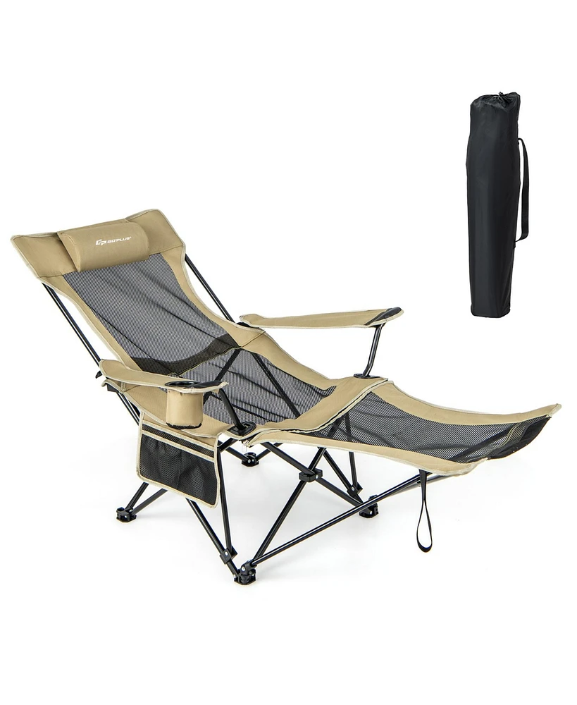 Slickblue Camping Lounge Chair with Detachable Footrest Adjustable Backrest