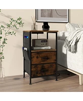 Slickblue Industrial Bedside Table with Usb Ports and Ac Outlets for Bedroom Living Room-1 Piece