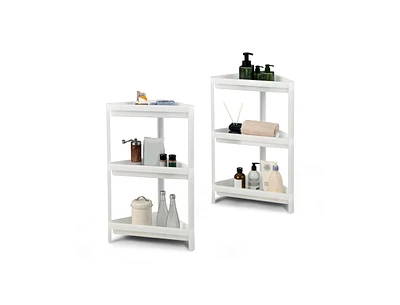 Slickblue 2 Pack 3-Tier Detachable Floor Corner Shower Shelf with Drainage Holes-White