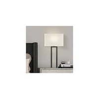 Possini Euro Design Portico Modern Corded Wall Mounted Lamp Led Dimmable Black Metal Plug-In Light Fixture White Rectangular Shade for Bedroom Bedside