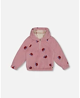 Deux par Big Girls Plush Hoodie Mauve With Crown Pattern