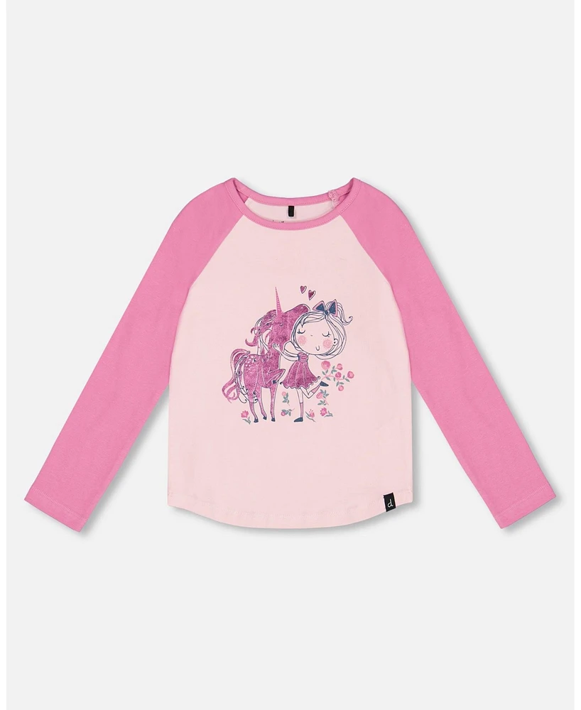 Deux par Deux Toddler Girls Baseball Top With Print Unicorn - Toddler|Child