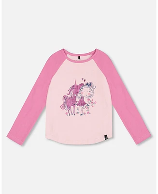 Deux par Deux Toddler Girls Baseball Top With Print Unicorn - Toddler|Child