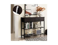 Slickblue 39.5 Inch Entryway Table with 2 Drawers and 2-Tier Shelves-Dark Brown