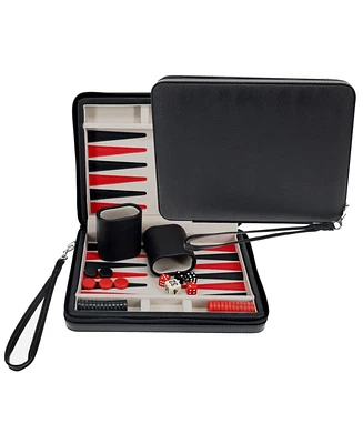 We Games Black Travel Magnetic Leatherette Backgammon Set