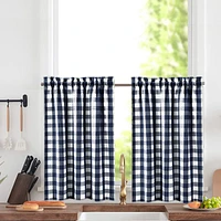 Caromio Yarn-Dyed Buffalo Plaid Kitchen Tier Window Curtain Pair