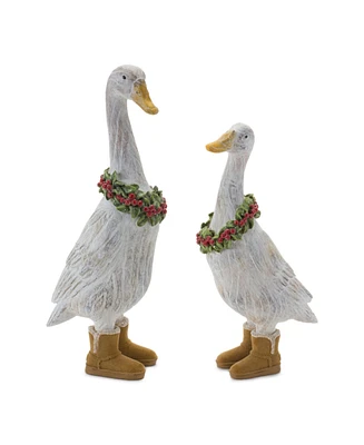 Slickblue Standing Winter Goose Figurine With Boots (Set of 2)