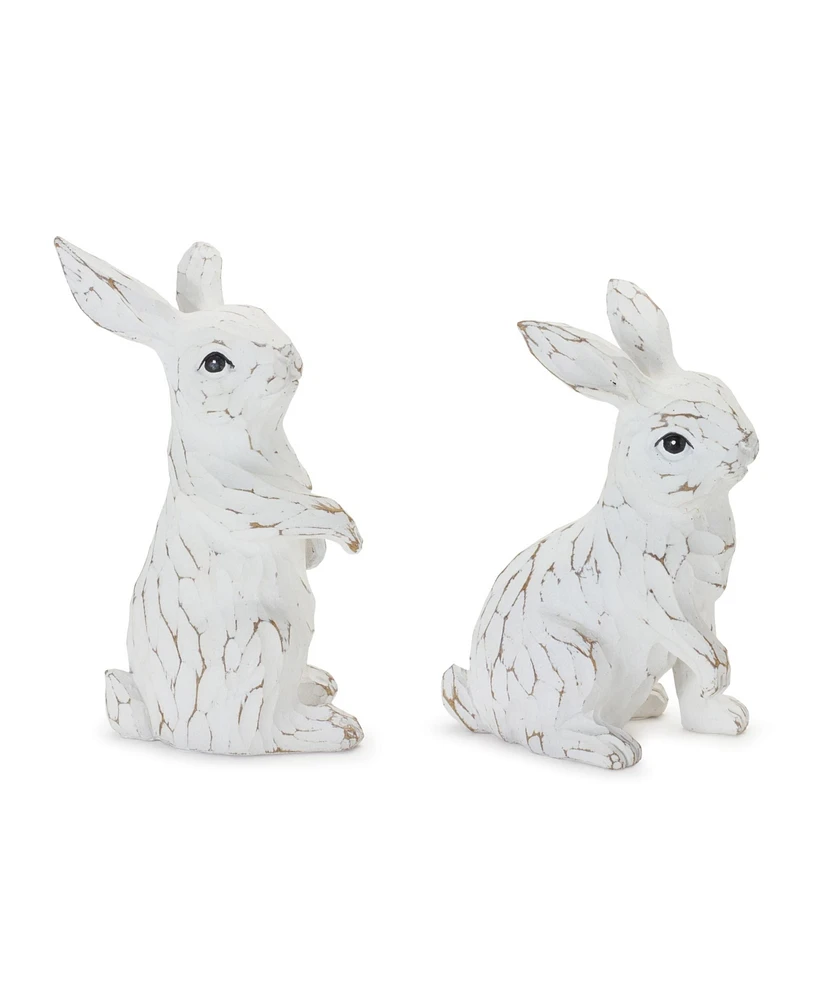 Slickblue Hand-Carved Bunny Figurine Set of 2 Piece Home Decor