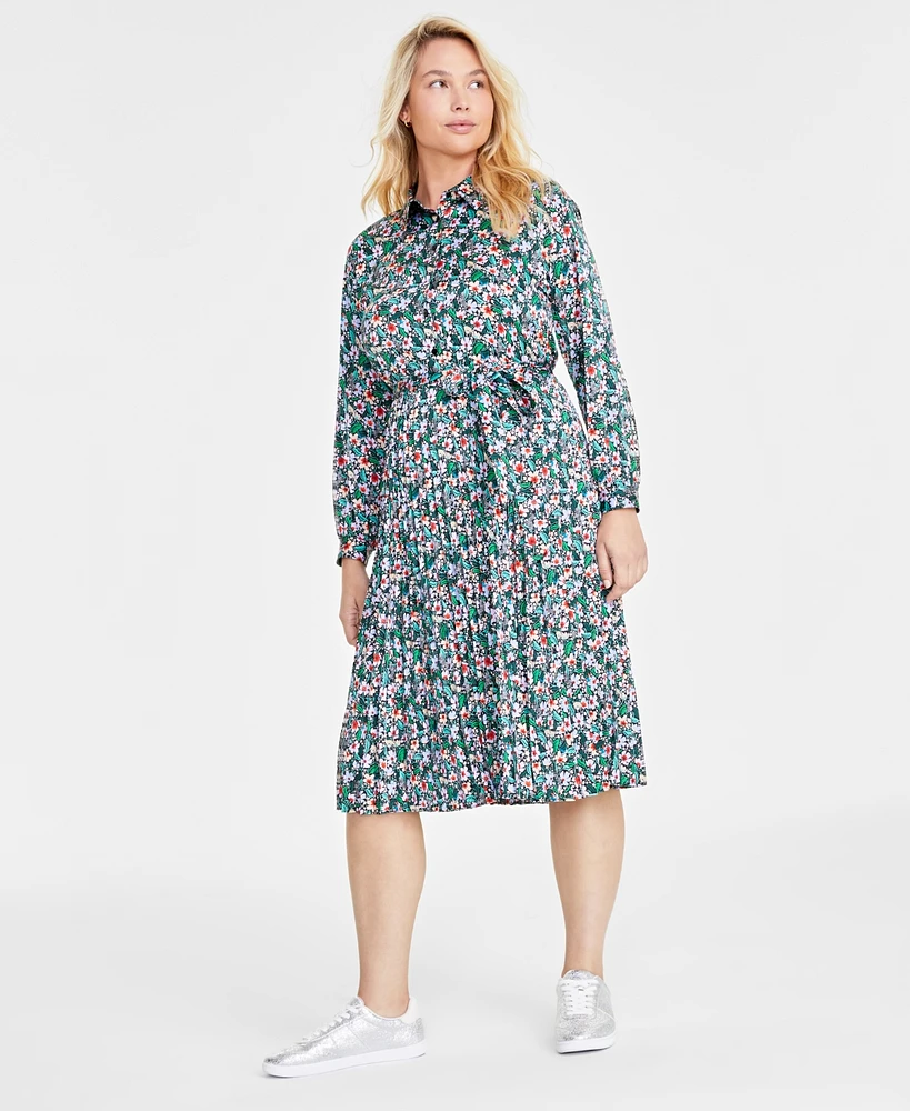 On 34th Women's Long-Sleeve Pleated Shirtdress, Created for Macy's