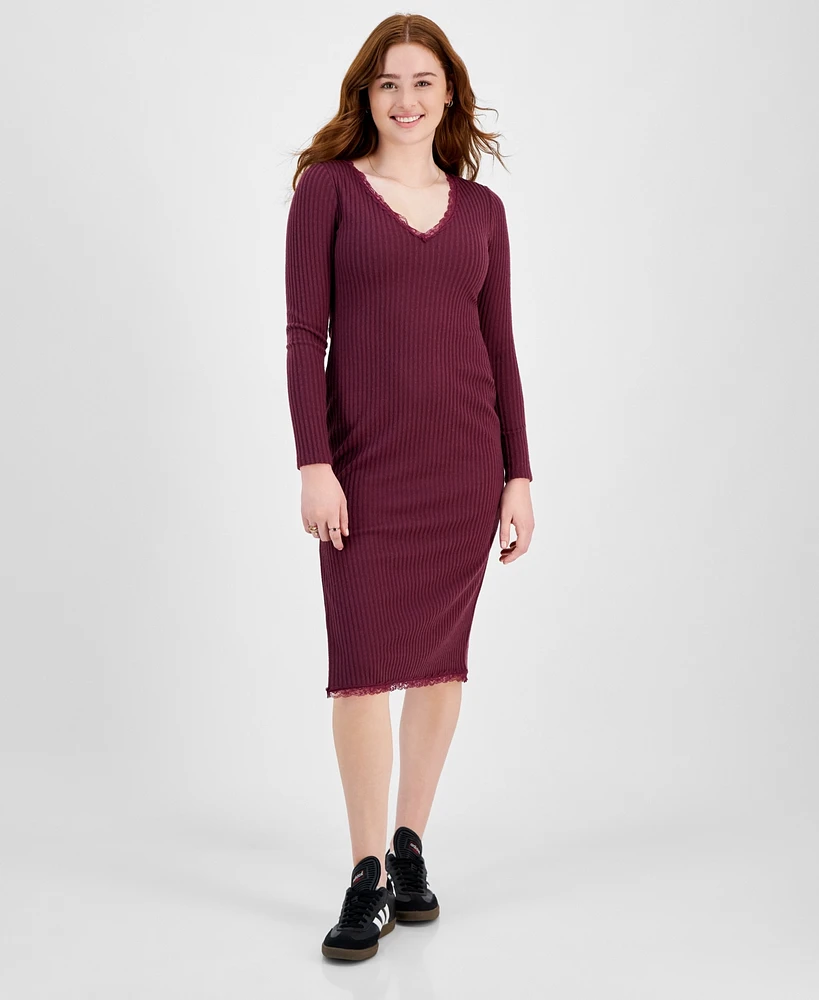 Planet Heart Juniors' Rib-Knit Long Sleeve Midi Dress