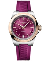 Longines Women's Swiss Automatic Conquest Purple Rubber Strap Watch 34mm