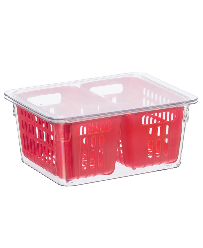Oggi 8.75" x 6.75" x 3.75" Berry Container for Fridge - Double Colander Basket